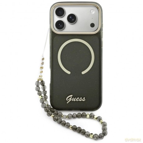 Etui Guess IML Glitters Script Strap MagSafe do iPhone 17 Pro Max - czarne