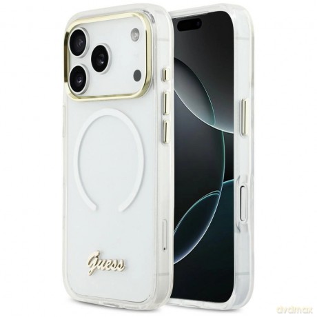 Etui Guess IML Gradient Script Metal MagSafe na iPhone 17 Pro - białe