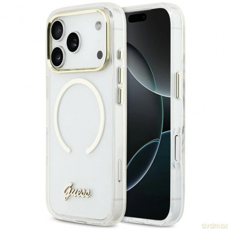 Etui Guess IML Script Metal MagSafe na iPhone 17 Pro - przezroczyste
