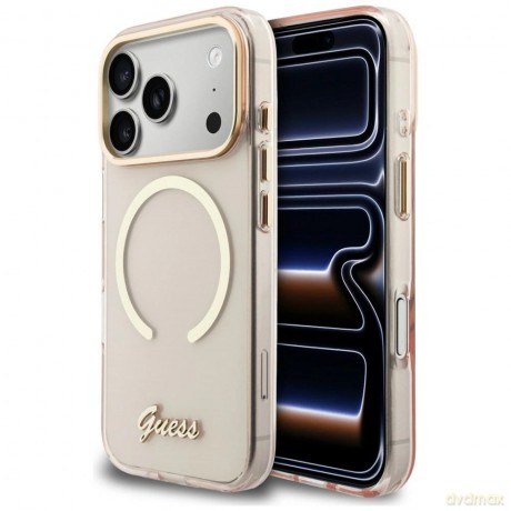 Etui Guess IML Script Metal MagSafe na iPhone 17 Pro - różowe