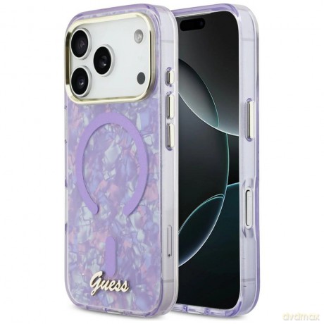 Etui Guess IML Shell Script Metal MagSafe na iPhone 17 Pro Max - fioletowe