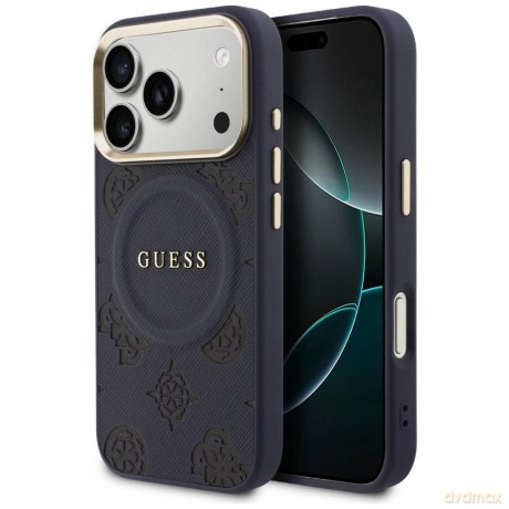 Etui Guess Peony Hot Stamp MagSafe na iPhone 17 Pro - niebieskie
