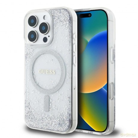 Etui Guess Resin Gradient Glitter MagSafe na iPhone 16 Pro Max 6.9" - srebrne