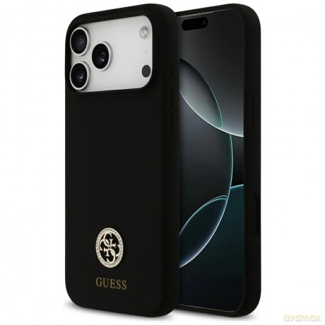 Etui Guess Silicone Logo Strass 4G MagSafe na iPhone 17 Pro Max - czarne