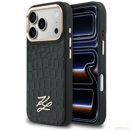 Etui Karl Lagerfeld Croco KL Script Logo MagSafe na iPhone 17 Pro Max - czarne