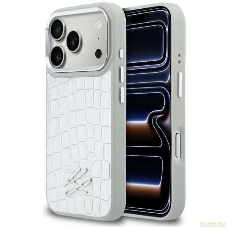 Etui Karl Lagerfeld Croco KL Script Logo MagSafe na iPhone 17 Pro Max - srebrne