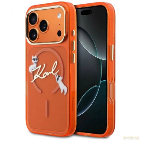 Etui Karl Lagerfeld IML Choupettes Karl Script Logo MagSafe na iPhone 17 Pro Max - pomarańczowe