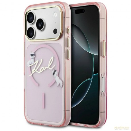 Etui Karl Lagerfeld IML Choupettes Karl Script Logo MagSafe na iPhone 17 Pro Max - różowe