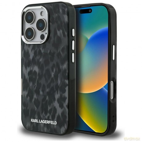 Etui Karl Lagerfeld IML Leopard Pattern MagSafe na iPhone 16 Pro - czarne