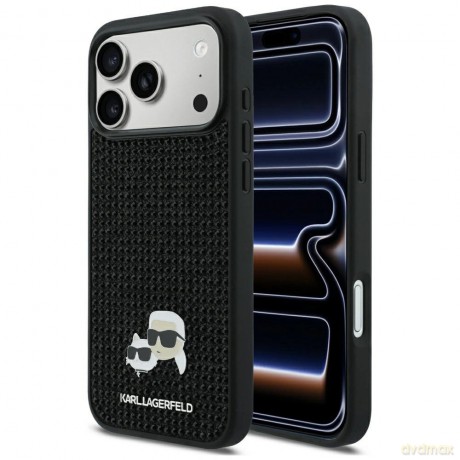 Etui Karl Lagerfeld Rhinestones Karl&Choupette Pin na iPhone 17 Pro Max - czarne