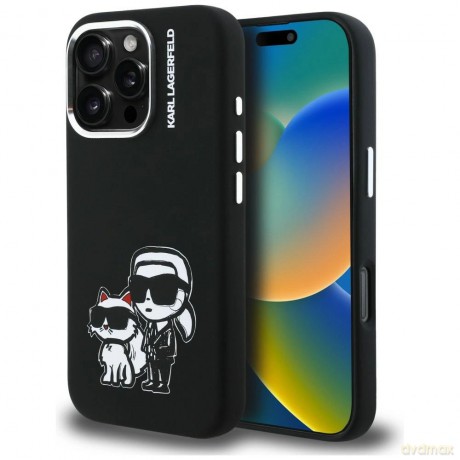 Etui Karl Lagerfeld Silicone Karl&Choupette Sketch MagSafe na iPhone 16 Pro Max - czarne