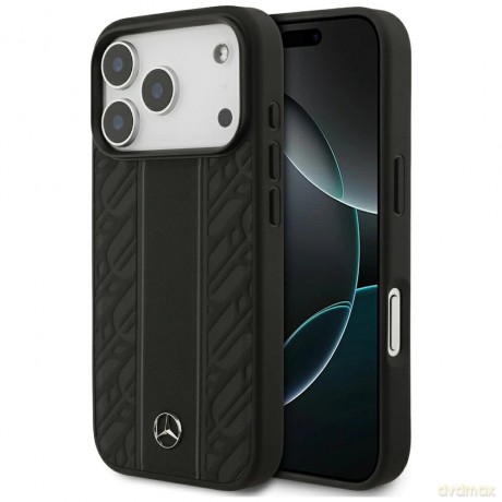 Etui Mercedes Leather Laurel Leaves Stripes MagSafe do iPhone 17 Pro - czarne