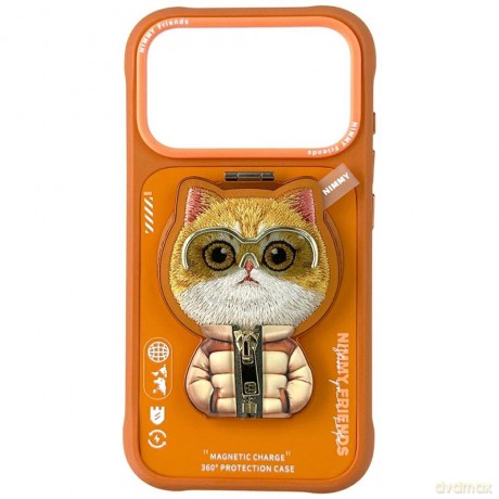 Etui Nimmy Cool&Cute 2.0 Cat na iPhone 17 Pro Max z magnetyczną zawieszką - pomarańczowe