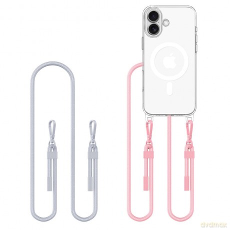Etui Tech-Protect Flexair Chain MagSafe na iPhone 16 - przezroczyste + 2 smycze (różowa i szara)