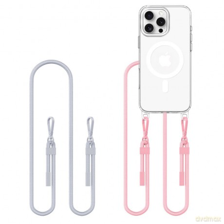 Etui Tech-Protect Flexair Chain MagSafe na iPhone 16 Pro - przezroczyste + 2 smycze (różowa i szara)