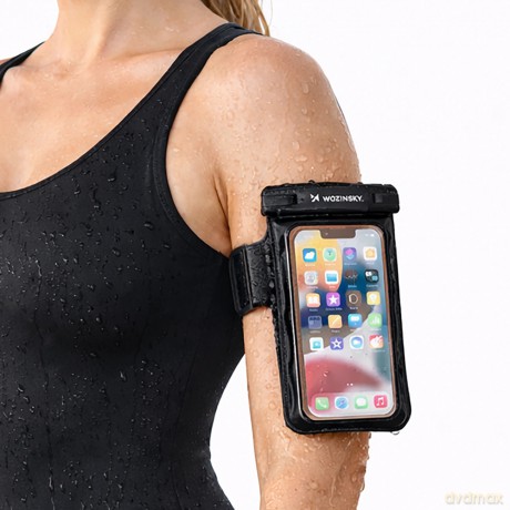 Etui Wozinsky WWE-01 wodoodporne z opaską do telefonu armband PVC - czarne