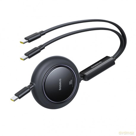 Kabel zwijany Baseus Free2Pull Mini 100W 3w1 USB-C - 2xUSB-C 1.2m - czarny