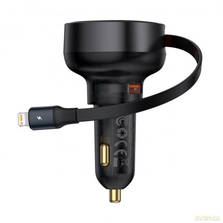 Ładowarka samochodowa Baseus Enjoyment Pro 55W USB-A ze zwijanym kablem Lightning - czarna