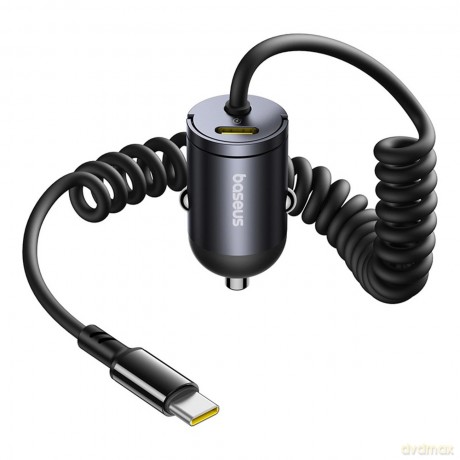 Ładowarka samochodowa Baseus Tiny Star 30W z wbudowanym spiralnym kablem USB-C - czarna
