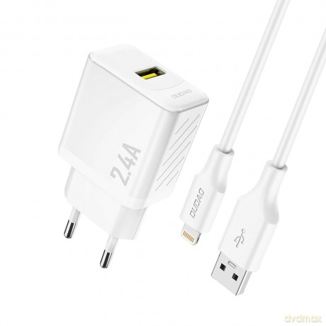 Ładowarka sieciowa Dudao A23LEU 2.4A GaN EU USB-A z kablem USB-A - Lightning - biała