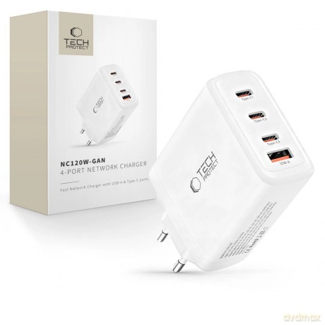 Ładowarka sieciowa Tech-Protect NC120W-GAN 4-Porty 120W - biała
