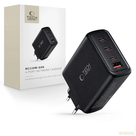 Ładowarka sieciowa Tech-Protect NC120W-GAN 4-Porty 120W - czarna