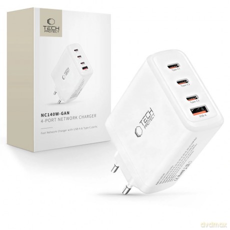 Ładowarka sieciowa Tech-Protect NC140W-GAN 4-Porty 140W - biała