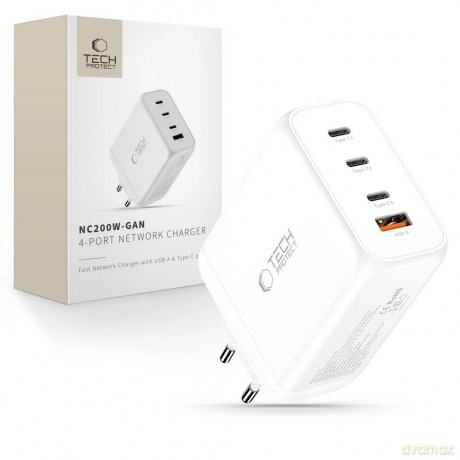 Ładowarka sieciowa Tech-Protect NC200W-GaN 4-Porty 200W - biała