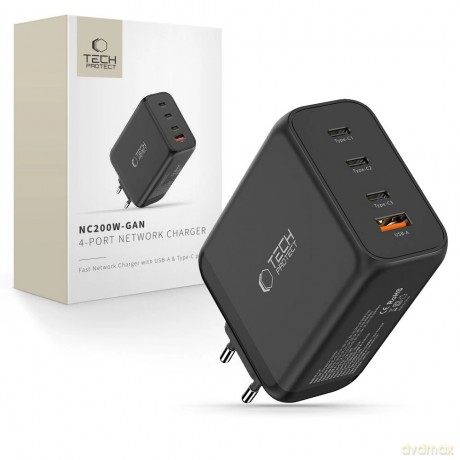 Ładowarka sieciowa Tech-Protect NC200W-GaN 4-Porty 200W - czarna