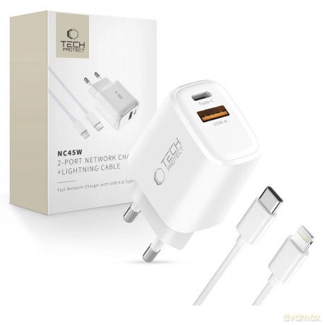 Ładowarka sieciowa Tech-Protect NCA45W-GAN 2-Port 45W - biała