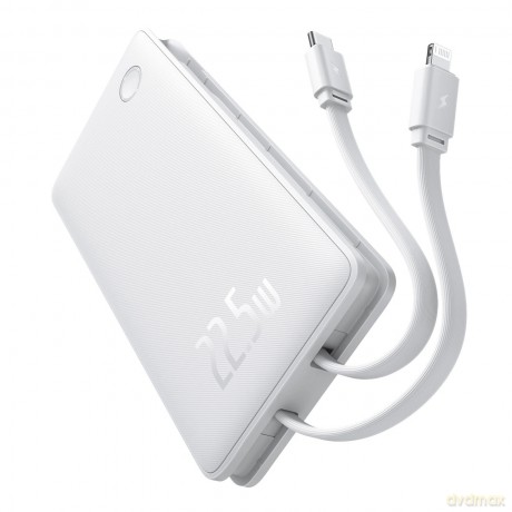 Powerbank Baseus Airpow Lite 10000mAh 22,5W z wbudowanymi kablami USB-C i Lightning - biały