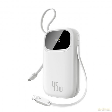 Powerbank Baseus EnerFill FC31 Qpow 3 10000mAh 45W z wyświetlaczem cyfrowym z kablami USB-C i Lightning - biały