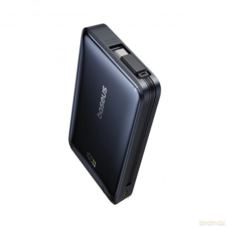 Powerbank Baseus Nomos 10000mAh 45W Qi2 z podstawką kompatybilny z MagSafe z wbudowanym kablem USB-C - czarny