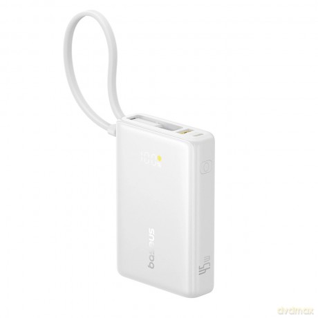 Powerbank Baseus PicoGo 10000mAh 45W z wbudowanym kablem i wyświetlaczem - biały