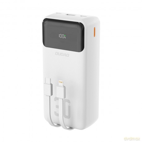Powerbank Dudao K15Max 30000mAh PD 22.5W z kablami USB-C i Lightning - biały
