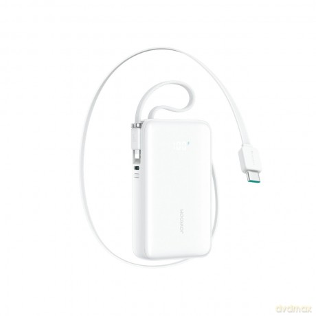 Powerbank Joyroom JR-PR2L 10000mAh 35W z wbudowanym zwijanym kablem USB-C i kablem-smyczą Lightning - biały