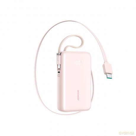 Powerbank Joyroom JR-PR2L 10000mAh 35W z wbudowanym zwijanym kablem USB-C i kablem-smyczą Lightning - różowy