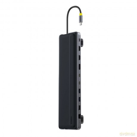 Stacja dokująca Baseus EliteJoy EH3 hub 12w1 USB-C - 2xHDMI 4K@60Hz DisplayPort 4K@60Hz 2xUSB-C 10Gb/s 2xUSB-A 5Gb/s USB-A 480Mb/s SD/microSD 3.0 RJ45 1Gigabit USB-C PowerDelivery - szara