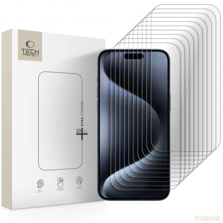 Szkło Hartowane Tech-Protect Bundle 10-pack na iPhone 15 Pro Max