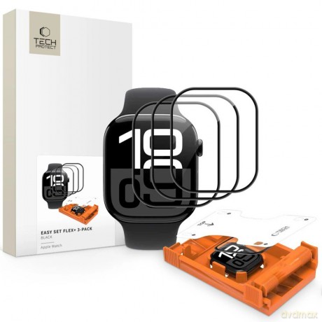Szkło hartowane Tech-Protect Easy Set Flex+ 3-Pack na Apple Watch 46 mm - czarne