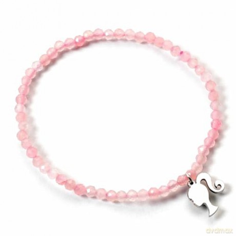 Carat Shop Barbie Sterling Silver Silhouette Charm Rose Quartz Bead Bracelet BMSB0018