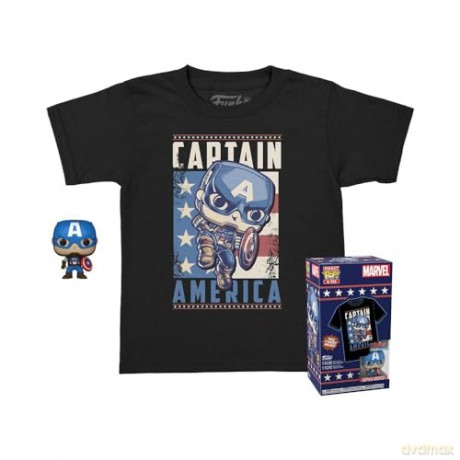 Funko Pocket Pop Tee Child Marvel Captain America Special Edition BobbleHead Vinyl Figure 4cm T-Shirt M