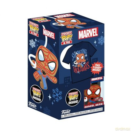 Funko Pocket Pop Tee Child Marvel Gingerbread SpiderMan Special Edition BobbleHead Vinyl Figure T-Shirt XL