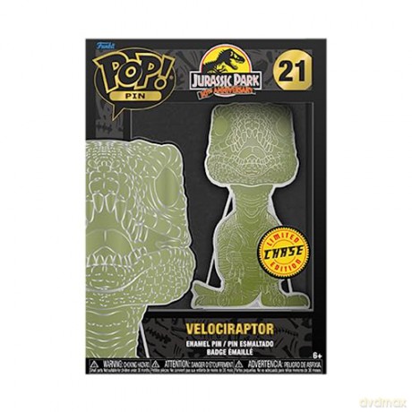 Funko Pop Jurassic Park 30th Anniversary Velociraptor Glows in the Dark Large Enamel Pin