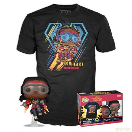 Funko Pop Tee Adult Marvel Black Panther Wakanda Forever Iron Heart Riri Williams Glows in the Dark BobbleHead Vinyl Figure and T Shirt S