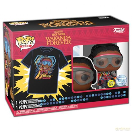 Funko Pop Tee Adult Marvel Black Panther Wakanda Forever Iron Heart Riri Williams Glows in the Dark BobbleHead Vinyl Figure and T Shirt S