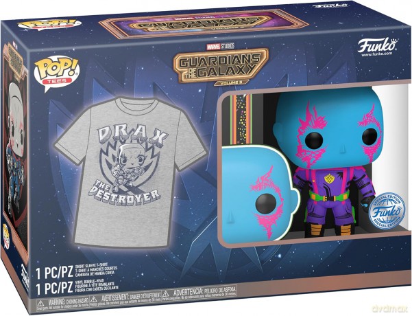 Funko Pop Tee Adult Marvel Guardians of the Galaxy Volume 3 Drax Blacklight Special Edition Vinyl Figure and T-Shirt M