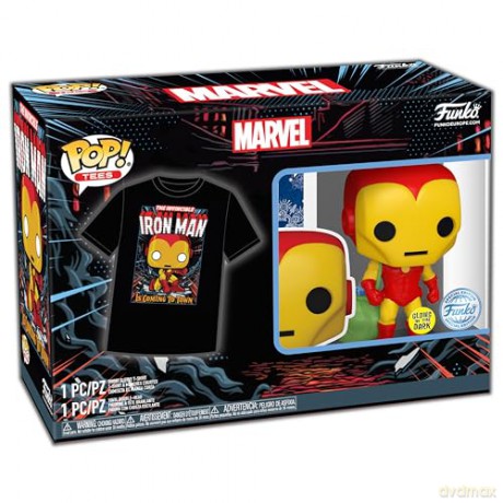 Funko Pop Tee Adult Marvel Holiday Iron Man Glows in the Dark Vinyl Figure T-Shirt M