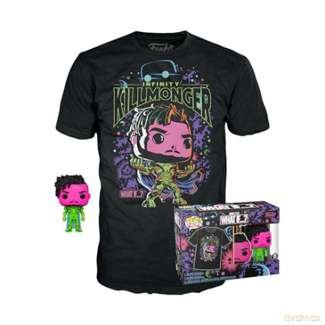 Funko Pop Tee Adult Marvel What If Infinity Killmonger Blacklight Special Edition BobbleHead Vinyl Figure T-Shirt L