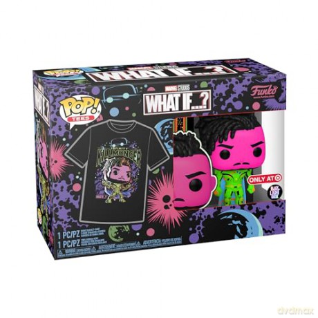 Funko Pop Tee Adult Marvel What If Infinity Killmonger Blacklight Special Edition BobbleHead Vinyl Figure T-Shirt L